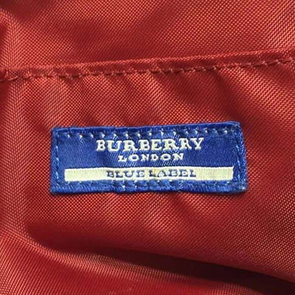 Auth Burberry Blue Label - Beige Black Red Jacquard Shoulder Bag - Picture 8 of 9